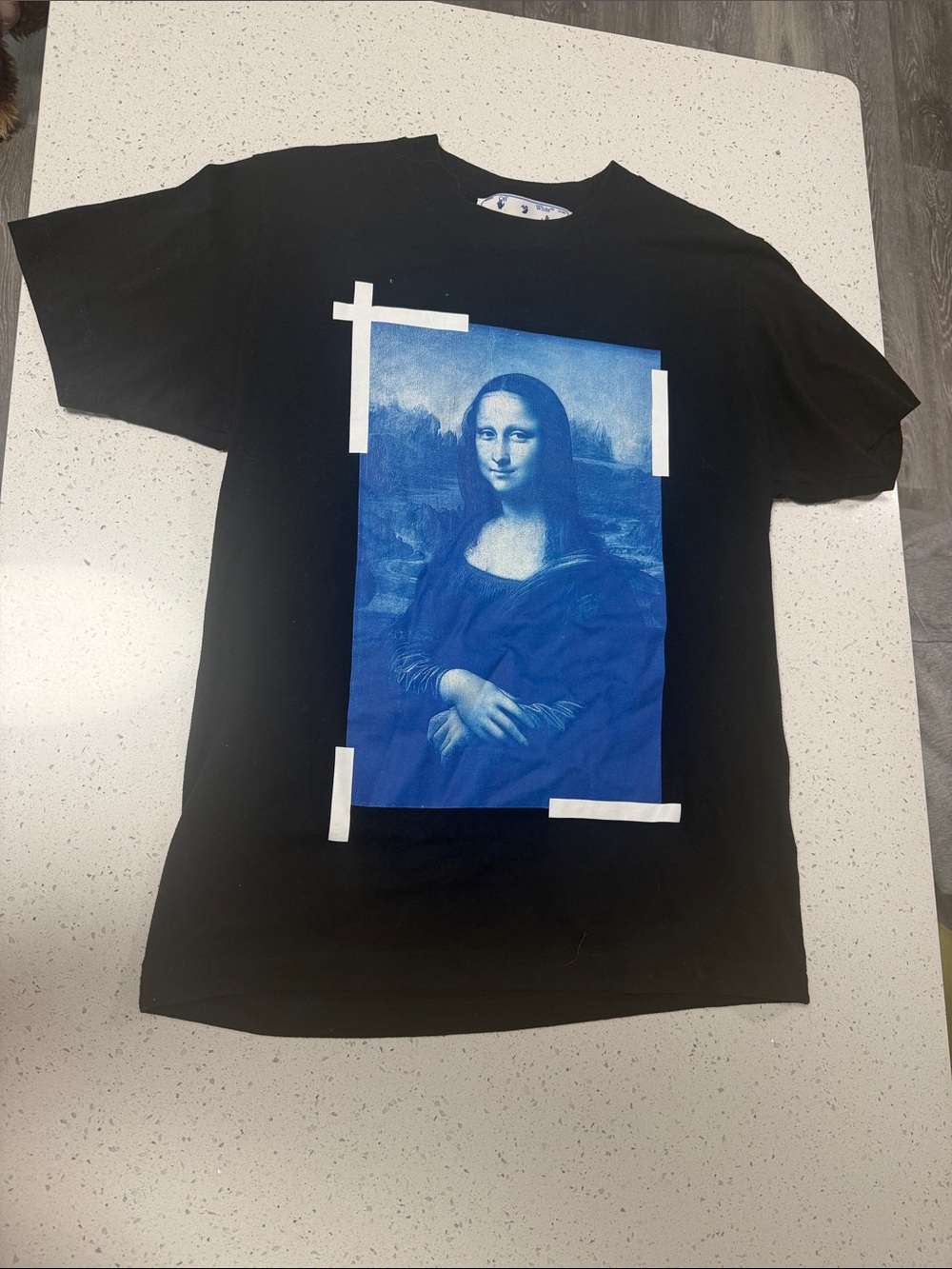 Off-White Black T-Shirt with Blue Mona Lisa Print